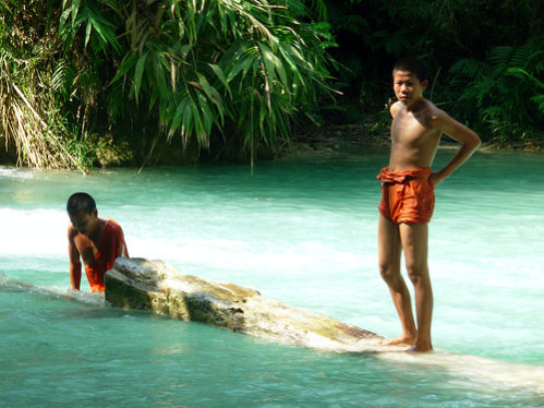 theravada monks swimming